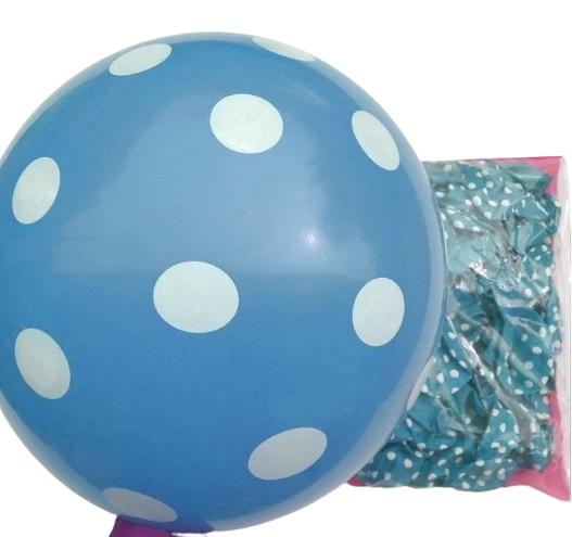 Globos de látex 30 cm azul pastel claro con lunares blancos – paquete de 100 u.