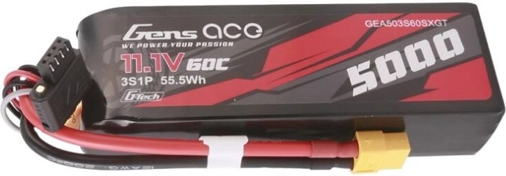 Gens ace g-tech 5000mah 11,1 v 60c 3s batería lipo corta con conector xt60