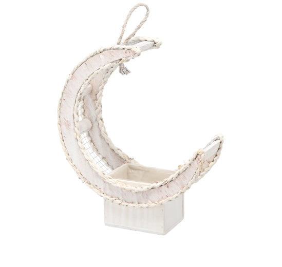 Cubremaceta de madera blanca en forma de media luna 37 × 15 × 43 cm