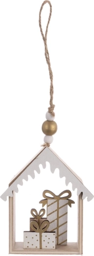 Casita colgante de madera beige 12 cm