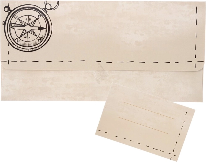 Sobre de papel con motivo de brújula y tarjeta incluida