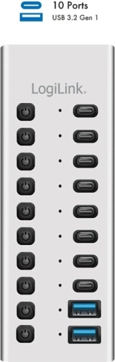 LogiLink USB 3.2 Gen 1 hub USB de 10 puertos USB-A/USB-C con interruptores