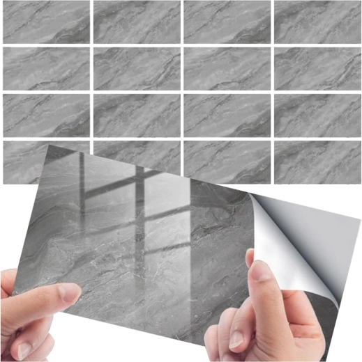 Paneles de pared autoadhesivos efecto mármol 30 × 15 cm, juego de 16 piezas