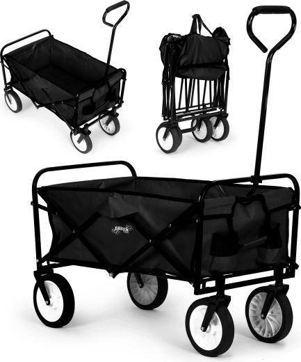Carro de jardín plegable negro 116 × 54 × 90 cm