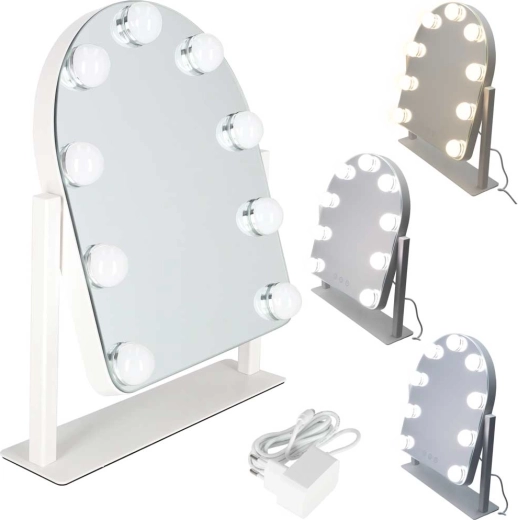Espejo cosmético LED de maquillaje con 9 bombillas, táctil, blanco