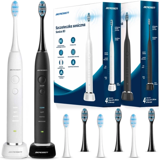 Set de cepillos de dientes sónicos Berdsen Sonica B3 blanco y negro