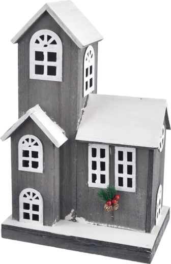 Casita decorativa de madera con iluminación LED gris 52 cm