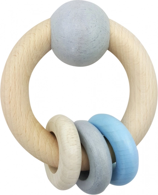 Sonajero redondo de madera Hess con bolita y aros – azul