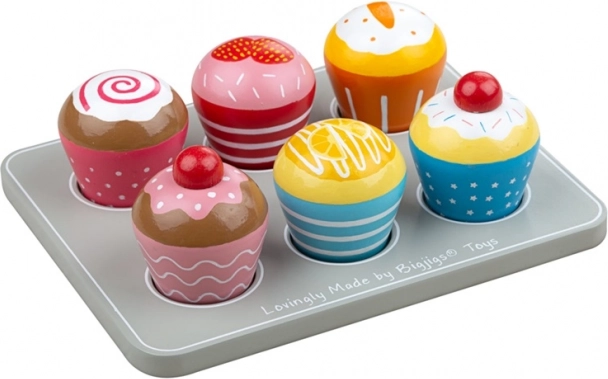 Bigjigs Toys muffins de madera con bandeja