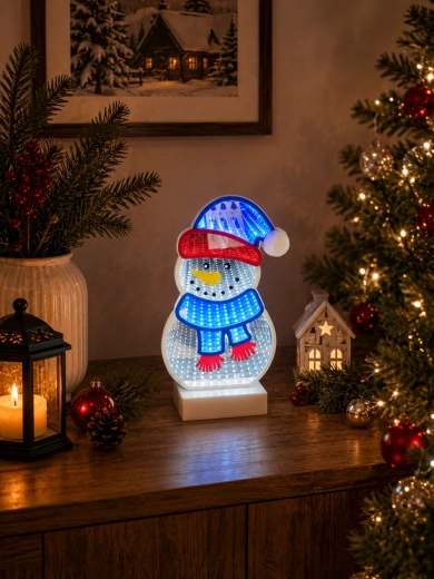 Decoración navideña 3D muñeco de nieve con efecto LED infinity mirror - 1 pieza