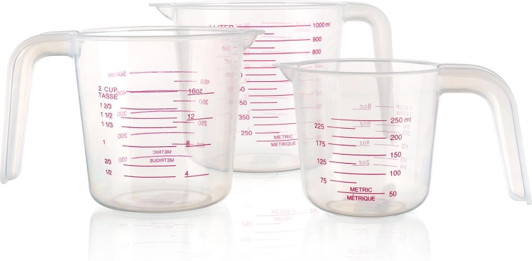 Juego de jarras medidoras ACCASA, 3 piezas (0,25 l + 0,5 l + 1 l) – plástico transparente con pico vertedor
