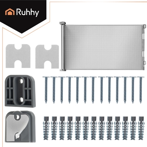 Barrera de seguridad retráctil para puertas y escaleras RUHHY, gris, hasta 157 cm de ancho