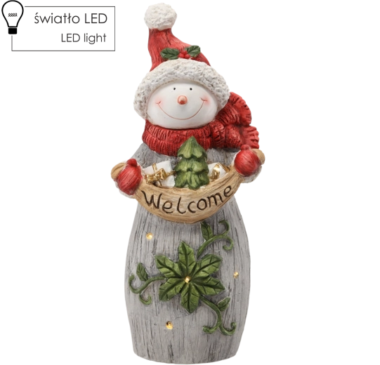 Figura navideña de muñeco de nieve con letrero Welcome, iluminación LED 55 cm