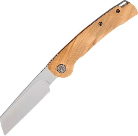 Petrified Fish Scholar cuchillo de bolsillo de madera de olivo, 154CM, satinado