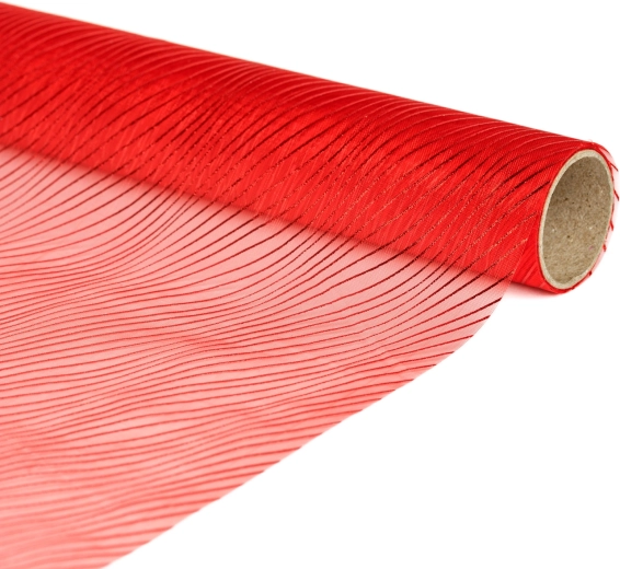 Camino de mesa de organza rojo a rayas, 180 × 28 cm
