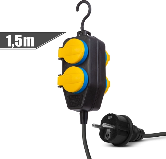 Cable alargador para exteriores con cubierta, 1,5 m, 4 tomas de 230 V, IP44