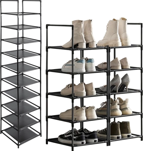 Ruhhy estante modular para zapatos con 10 estantes (6 niveles), negro