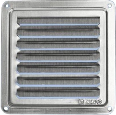 Rejilla de ventilación de acero inoxidable 250 × 250 mm con lamas fijas