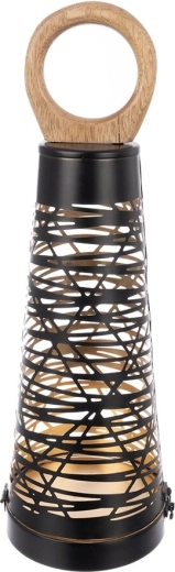 Candelero Cone de metal y madera negro-dorado 43 cm