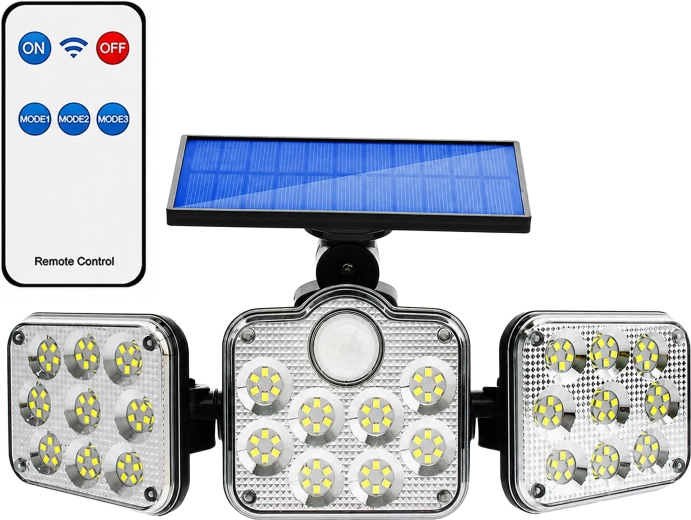 Lámpara LED solar para jardín con sensor de movimiento y crepuscular y mando a distancia