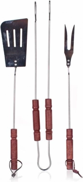 Juego de utensilios para barbacoa de 3 piezas con mangos de madera