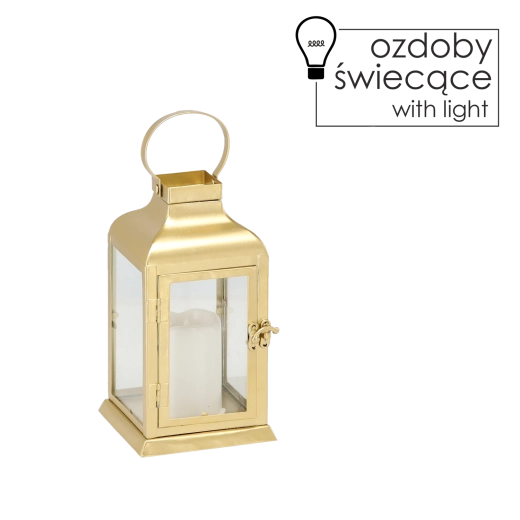 Farolillo linterna LED metálico dorado 22 cm