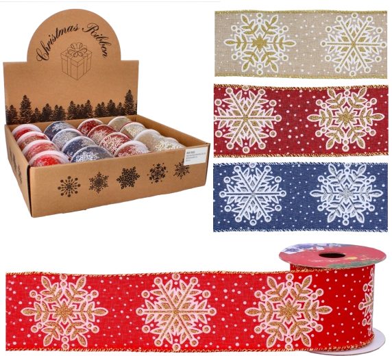 Cinta decorativa navideña con copos de nieve 6,3 cm × 2,7 m