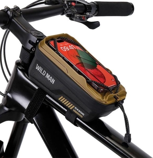 Bolsa de cuadro para bicicleta WILD MAN con soporte para teléfono, color arena