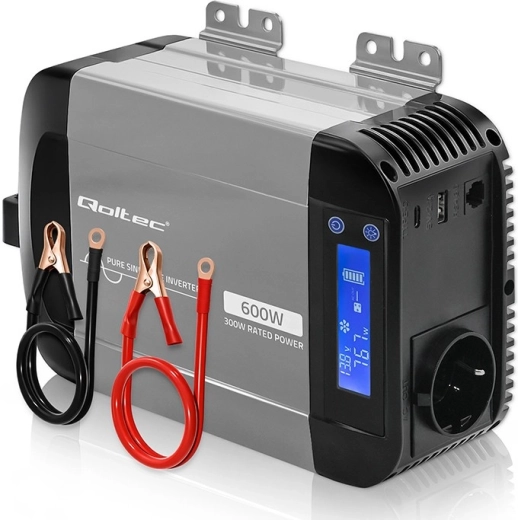 Convertidor de tensión Qoltec de onda sinusoidal pura 12 V a 230 V 300/600 W