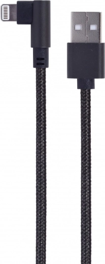 Cable USB a conector 8pin (en ángulo), trenzado textil, 0,2 m, negro - 1 pieza