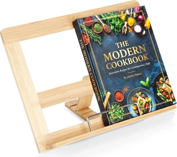 soporte de bambú ajustable para libro de cocina y tableta