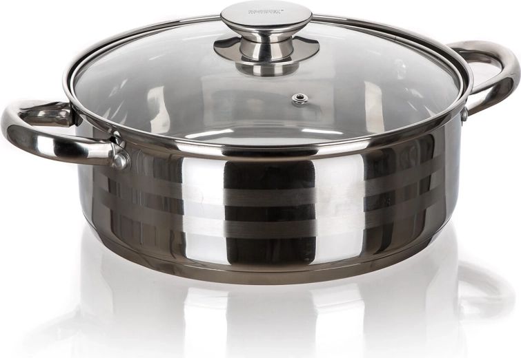 Cacerola de acero inoxidable con tapa de vidrio 28 cm LIVING, 6,6 l