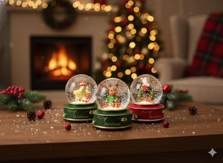 Bola de nieve navideña con Santa Claus, estrella y reno 7,8 × 7,8 × 8,5 cm