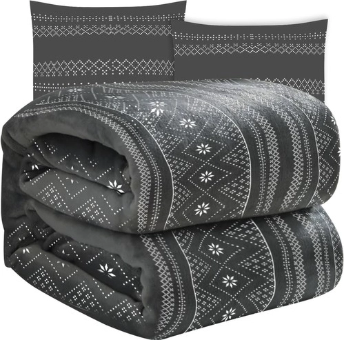 Manta de invierno suave con dos fundas de cojín RUHHY, gris 160 × 200 cm