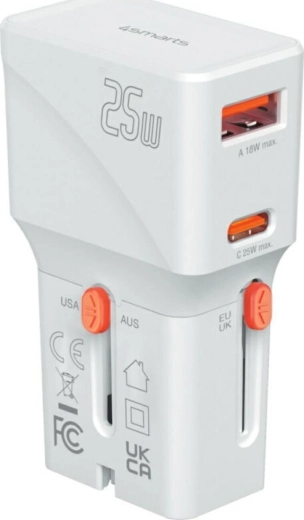 Cargador de viaje 4smarts Nomad Pocket 25 W USB‑C + USB‑A blanco