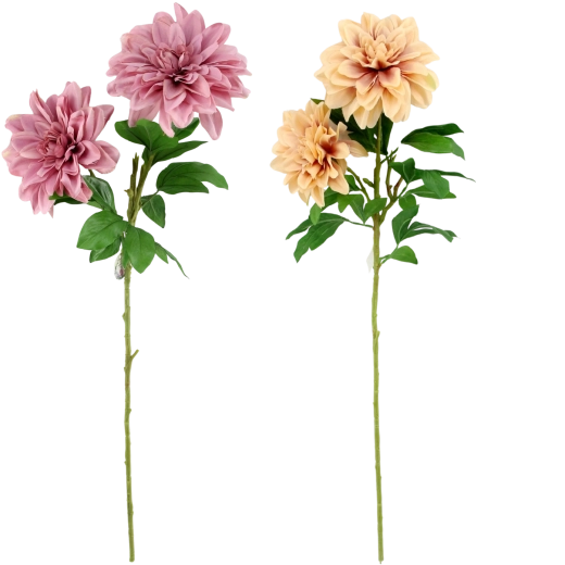 Ramita artificial de dalia con dos flores 95 cm, mezcla de colores