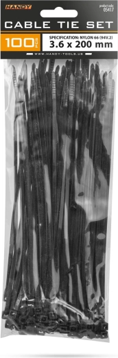 Bridas negras 200 × 3,6 mm, 100 unidades