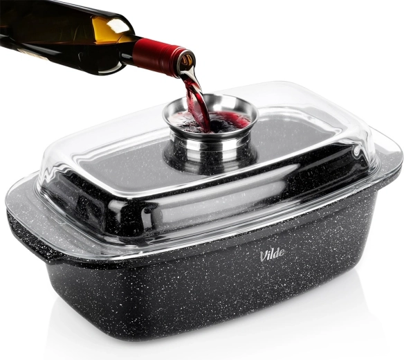 Fuente para hornear de granito con tapa 5,4 l, 39 × 22 × 17,5 cm
