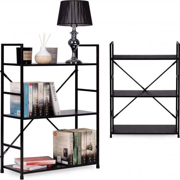 Biblioteca de madera con marco metálico LOFT, 3 estantes ModernHome