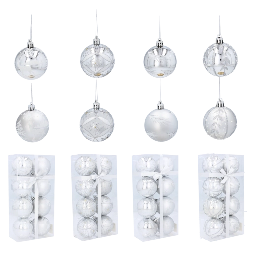 Set de bolas navideñas plateadas de 6 cm – 8 uds.