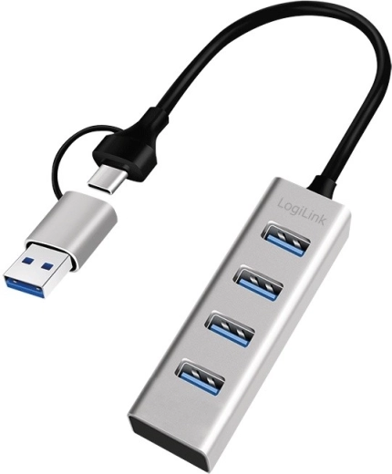 Hub USB 3.0 con 4 puertos USB‑A, 5 Gbit/s con adaptador USB‑C/USB‑A