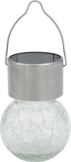 Lámpara solar colgante esférica, transparente, acero inoxidable y vidrio, 1 LED