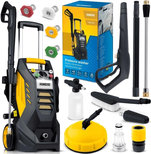 Humberg HM-302 hidrolimpiadora eléctrica de alta presión con carrete enrollador 2500 W