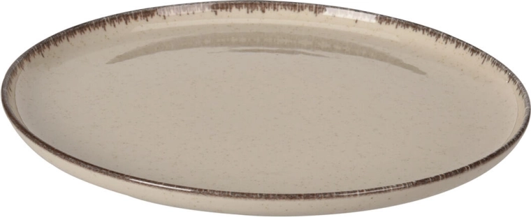 Plato llano de porcelana de 27 cm, beige con borde marrón