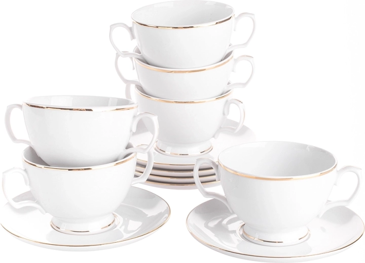 Mariapaula Klasyka línea dorada: set de tazas para consomé con platillos, 12 piezas