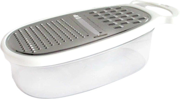 Rallador de cocina de acero inoxidable con mango de plástico, blanco