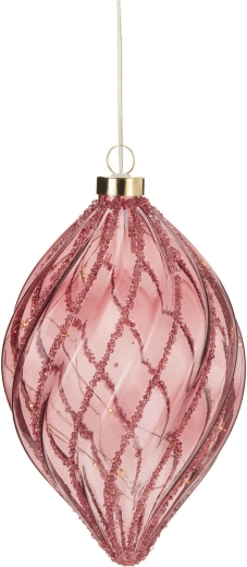 Decoración navideña LED de vidrio en forma de gota con temporizador, burdeos, 21 cm