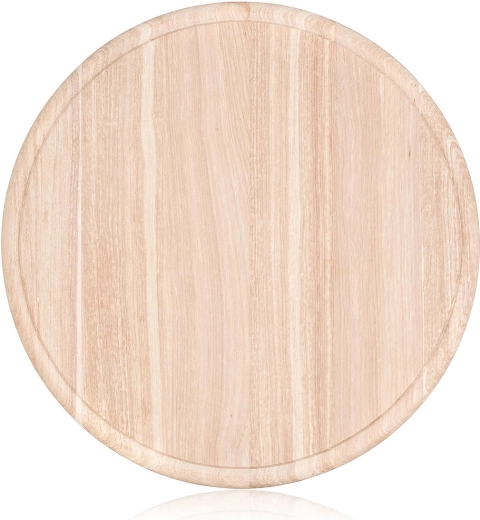 Tabla de cortar redonda de madera con ranura 26 cm BRILLANTE
