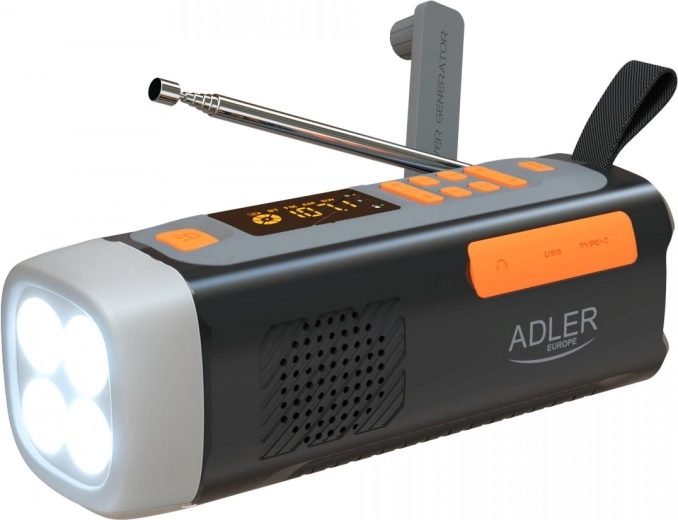 Radio de emergencia con panel y dinamo ADLER AD 1920, Bluetooth y powerbank de 4500 mAh