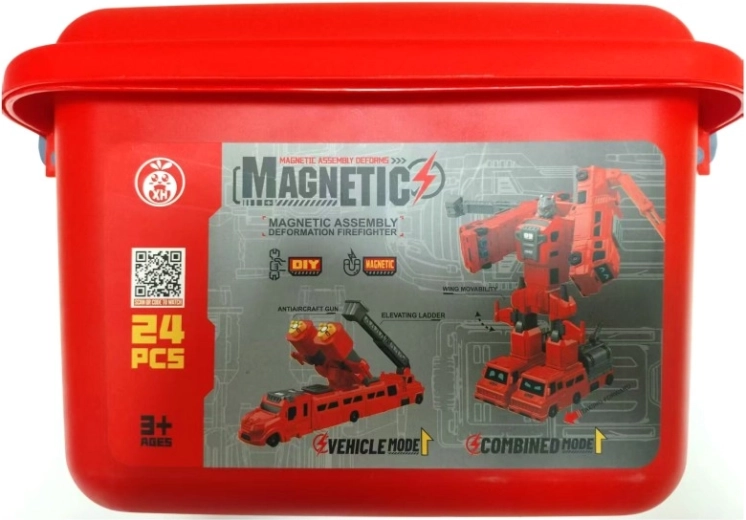 Juego de construcción magnético Magcars bomberos, 24 piezas